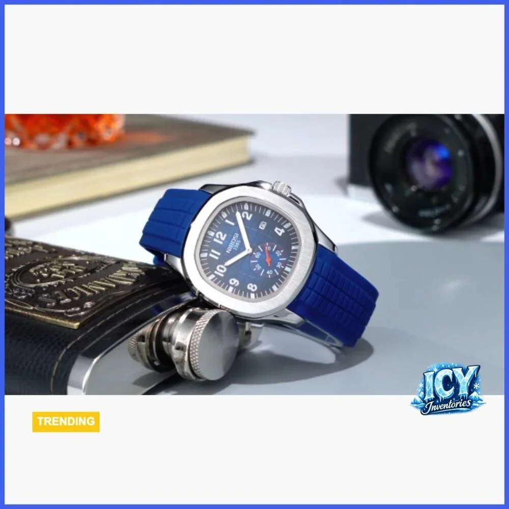 Analog Military Watch with Calendar Black Silicone Strap Waterproof
